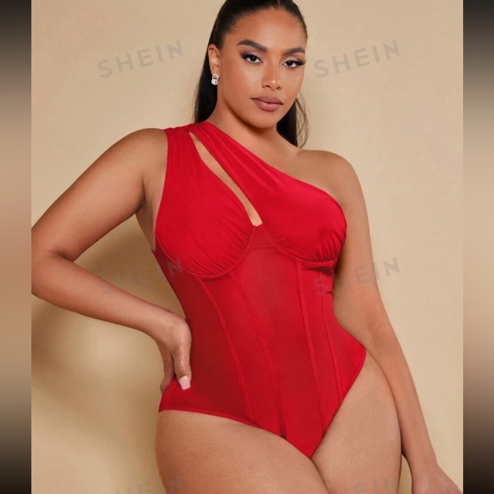 FWP SHEIN one shoulder plus size bodysuit